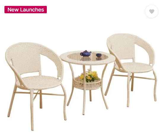 WildMonk Cane Table & Chair Set  (Finish Color - Beige, Pre-assembled)