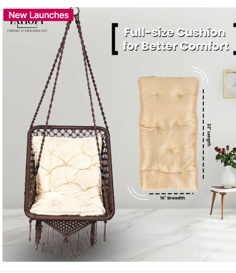 Patiofy Premium Square Swing for Adults with Golden Cushion, Jhula Indoor,Swing for Home Polyester Hammock (Brown, DIY(Do-It-Yourself))