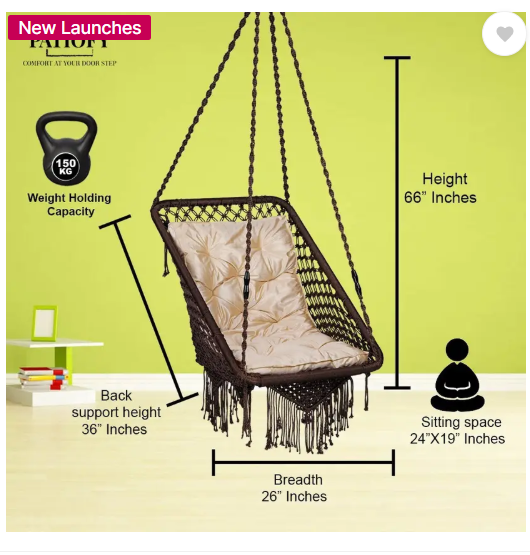 Patiofy Premium Square Swing for Adults with Golden Cushion, Jhula Indoor,Swing for Home Polyester Hammock (Brown, DIY(Do-It-Yourself))