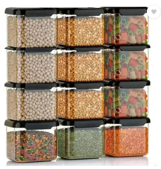 SARAZA Plastic Grocery Container - 550 ml  (Pack of 12, Black)