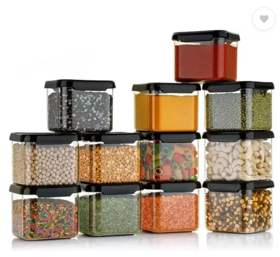 SARAZA Plastic Grocery Container - 550 ml  (Pack of 12, Black)