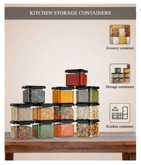 SARAZA Plastic Grocery Container - 550 ml  (Pack of 12, Black)