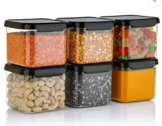 SARAZA Plastic Grocery Container - 550 ml  (Pack of 12, Black)