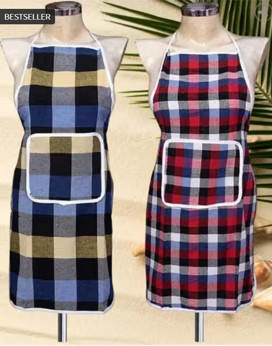 Set of 2 Checked Aprons with Patch Pocket