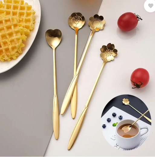 LAKSHMINARAYAN SALES 4PCS Golden Spoon Set/Coffee Spoon/Dessert Spoon/Cutlery Kitchen Tableware Disposable Stainless Steel Cutlery Set  (Pack of 1)