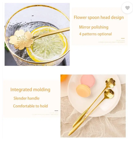 LAKSHMINARAYAN SALES 4PCS Golden Spoon Set/Coffee Spoon/Dessert Spoon/Cutlery Kitchen Tableware Disposable Stainless Steel Cutlery Set  (Pack of 1)