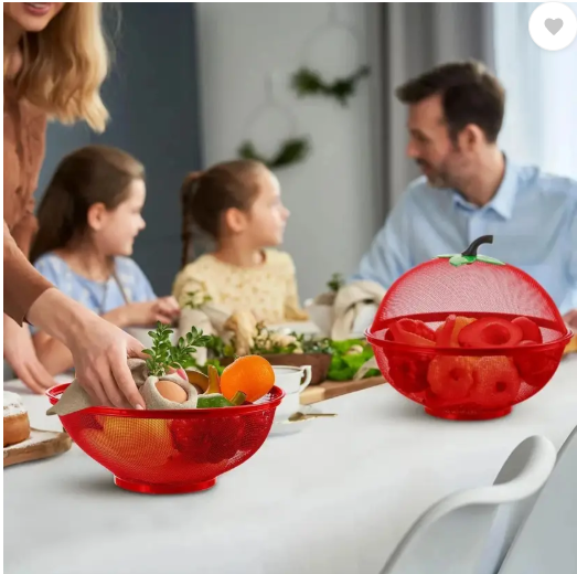 VEWIKZY Fruit Basket with Lid Net Cover Steel Big Size for Dinning Kitchen Iron Fruit & Vegetable Basket  (Red)