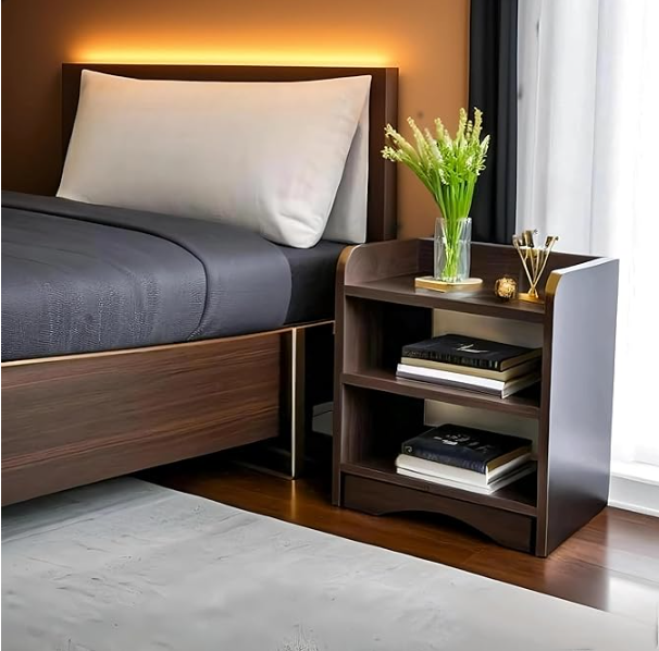 Modern Bedside Table with 3 Shelves,Bed Side Table Wooden Organizer Stand/Home Decor Table/Coffee Table/End Table/Side Table for Bedroom/End Table for Living Room 40.6 x 25.4 x 50.8 cm, Dark Brown