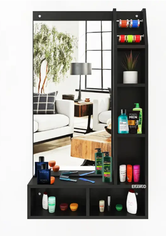 ERAWUD Wall Hanging Mirror With Open Shelf Storage For Bedroom Engineered Wood Dressing Table  (Finish Color - , Black, DIY(Do-It-Yourself))