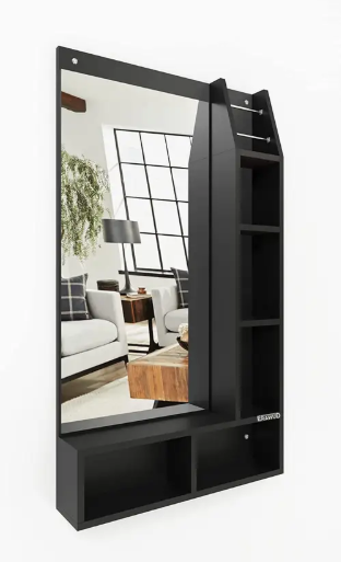 ERAWUD Wall Hanging Mirror With Open Shelf Storage For Bedroom Engineered Wood Dressing Table  (Finish Color - , Black, DIY(Do-It-Yourself))