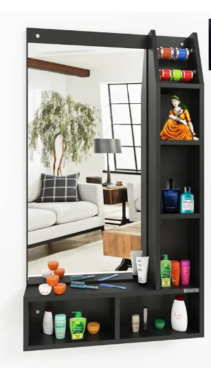 ERAWUD Wall Hanging Mirror With Open Shelf Storage For Bedroom Engineered Wood Dressing Table  (Finish Color - , Black, DIY(Do-It-Yourself))