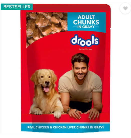Drools Chunks in gravy for Adult - Chicken Liver and Real Chicken 3.6 kg (24x0.15 kg) Wet Adult Dog Food