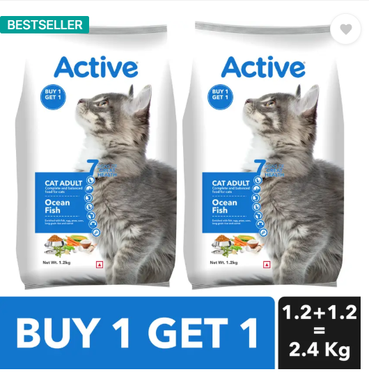 Active Buy 1 get 1 Ocean Fish 2.4 Kg Dry Adult Cat Food
