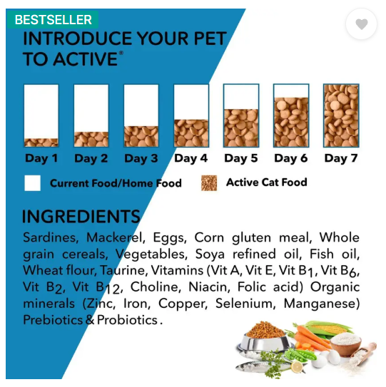 Active Buy 1 get 1 Ocean Fish 2.4 Kg Dry Adult Cat Food