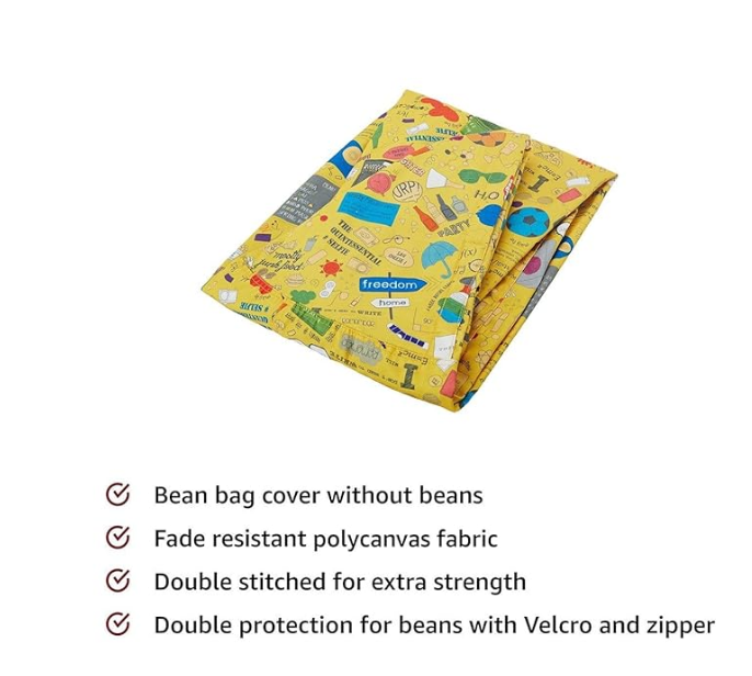 Amazon Brand - Solimo Jaunty Yellow XXXL Printed Bean Bag Cover Without Beans (Fabric)