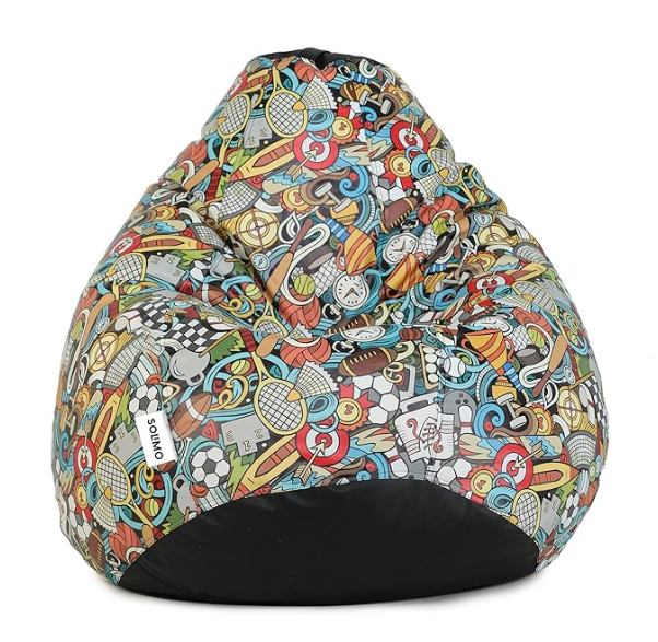 Amazon Brand - Solimo Classic XXL Bean Bag Cover (Without Beans)_Badminton Print_Multicolour