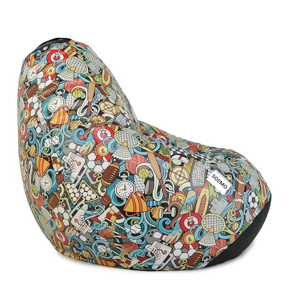 Amazon Brand - Solimo Classic XXL Bean Bag Cover (Without Beans)_Badminton Print_Multicolour