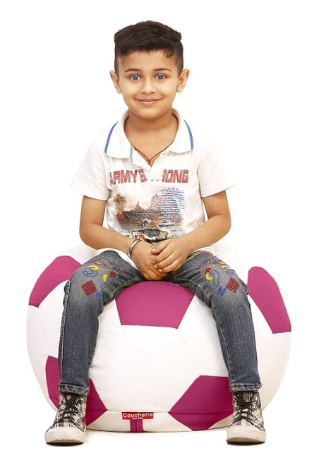 Couchette Kids Football Bean Bag, Small Bean Bag for Kids, Pink and White (Without Fillers)