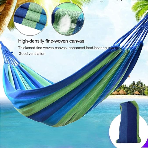 DIPDEY Portable Swing Cotton Stripe With Strong Hammocks Rope Beach Sleeping Bed Backpack Spreader Bar Tree Hanging For Travel Garden Striped Ultralight Outdoor Jula Camping Hammock (Multicolor)-Set 1