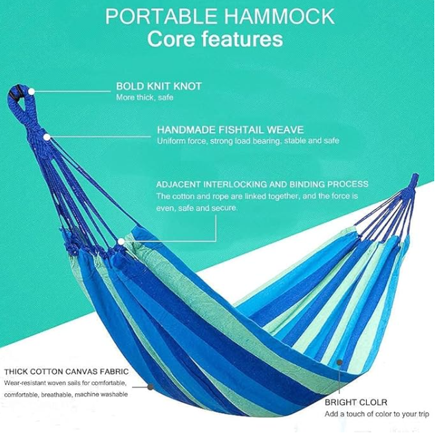 DIPDEY Portable Swing Cotton Stripe With Strong Hammocks Rope Beach Sleeping Bed Backpack Spreader Bar Tree Hanging For Travel Garden Striped Ultralight Outdoor Jula Camping Hammock (Multicolor)-Set 1