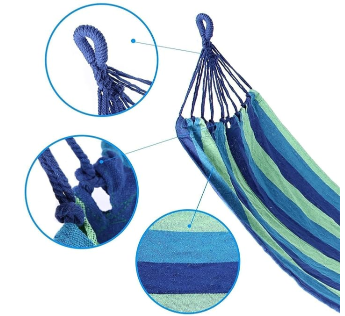 DIPDEY Portable Swing Cotton Stripe With Strong Hammocks Rope Beach Sleeping Bed Backpack Spreader Bar Tree Hanging For Travel Garden Striped Ultralight Outdoor Jula Camping Hammock (Multicolor)-Set 1