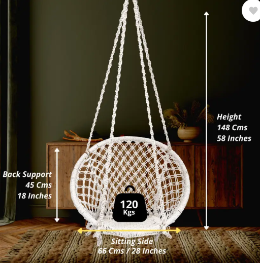 Patiofy Wooden Swing Chair/ Jhula Indoor/ Swing for Home/Swing for Adults Outdoor Wooden Cotton Large Swing (Beige, DIY(Do-It-Yourself))