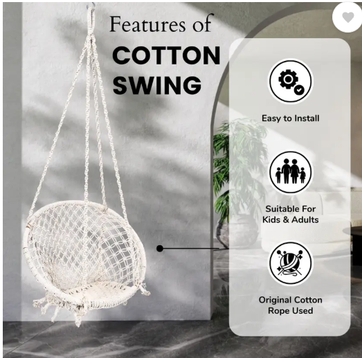 Patiofy Wooden Swing Chair/ Jhula Indoor/ Swing for Home/Swing for Adults Outdoor Wooden Cotton Large Swing (Beige, DIY(Do-It-Yourself))