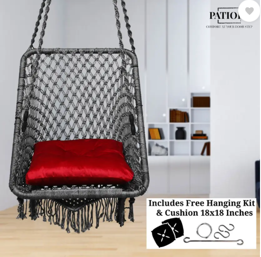 Patiofy Premium Rectangular Swing Chair for Adults & Kids, Swing for Adults Outdoor Polyester Hammock (Grey, DIY(Do-It-Yourself))