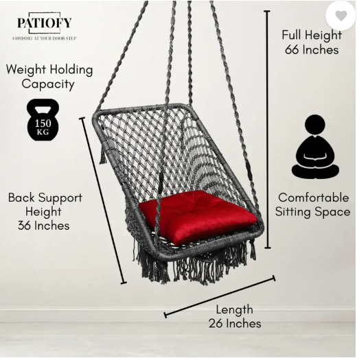 Patiofy Premium Rectangular Swing Chair for Adults & Kids, Swing for Adults Outdoor Polyester Hammock (Grey, DIY(Do-It-Yourself))