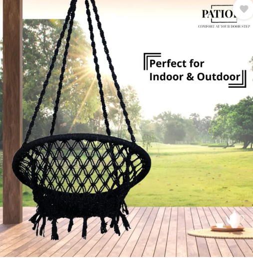 Patiofy Wooden Swing Chair/ Jhula Indoor/ Swing for Home/Swing for Adults Outdoor Wooden Cotton Large Swing (Black, DIY(Do-It-Yourself))