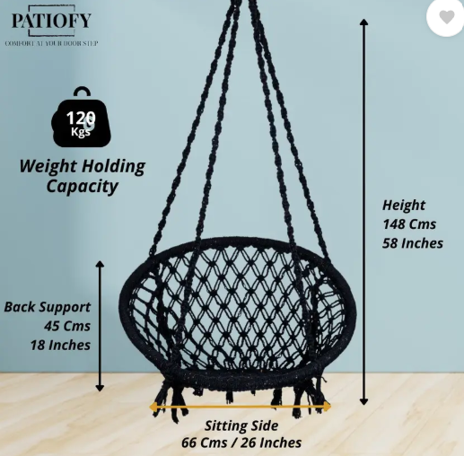 Patiofy Wooden Swing Chair/ Jhula Indoor/ Swing for Home/Swing for Adults Outdoor Wooden Cotton Large Swing (Black, DIY(Do-It-Yourself))