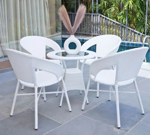 Wooden Street Metal Table & Chair Set (Finish Color - White, Pre-assembled)