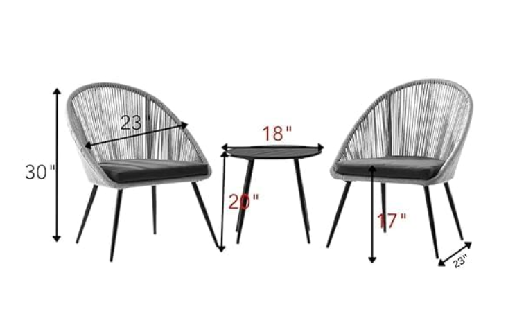 OUTAREA 3-Piece Outdoor Patio Bistro Set with Handwoven All Weather Waterproof Rope Chairs & Coffee Table for Garden|| Pool|| Balcony|| Lawn (Grey & Black)