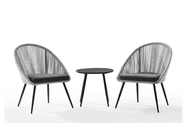 OUTAREA 3-Piece Outdoor Patio Bistro Set with Handwoven All Weather Waterproof Rope Chairs & Coffee Table for Garden|| Pool|| Balcony|| Lawn (Grey & Black)