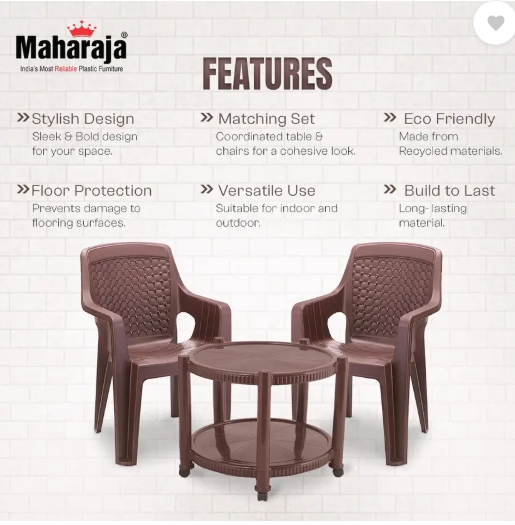 MAHARAJA Plastic Table & Chair Set (Finish Color - Brown, DIY(Do-It-Yourself))