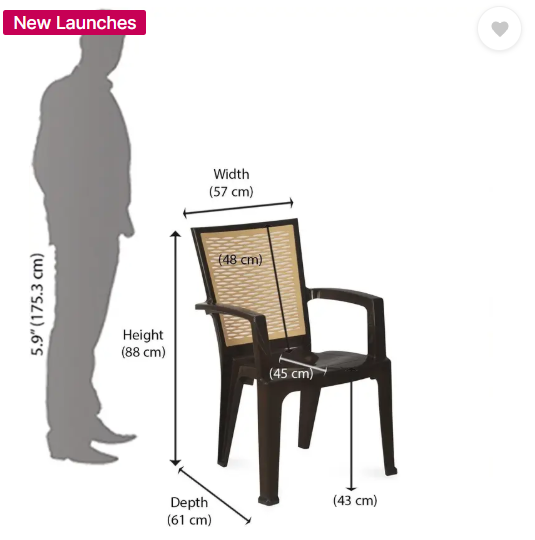 Nilkamal Mid Back Chair with Arm CHR2226 Home,Office, Garden,Restaurants,Indoor, Outdoor Plastic Cafeteria Chair (Brown, Set of 2, Pre-assembled)