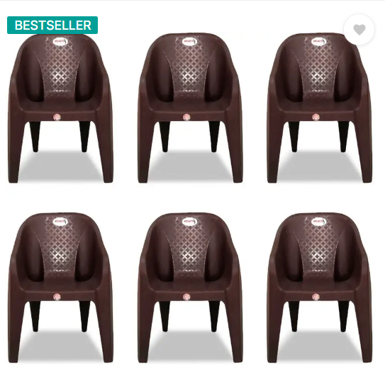 ARLAVYA Mario Model for Home, Garden, Office, Cafeteria Plastic Outdoor Chair (Brown, Set of 6, Pre-assembled)