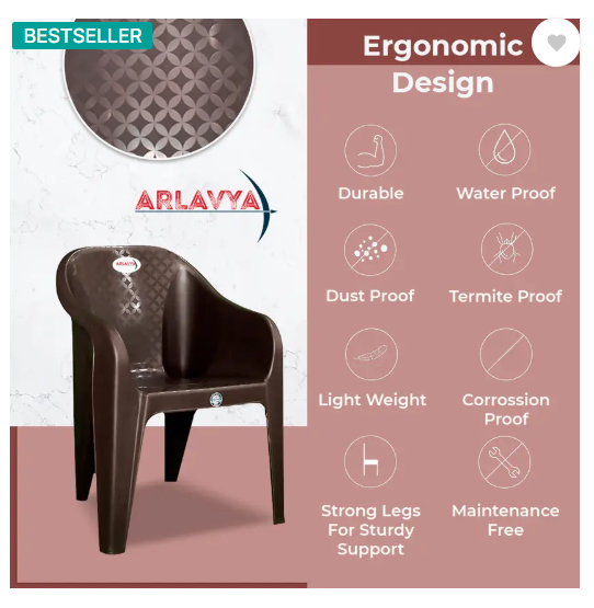 ARLAVYA Mario Model for Home, Garden, Office, Cafeteria Plastic Outdoor Chair (Brown, Set of 6, Pre-assembled)
