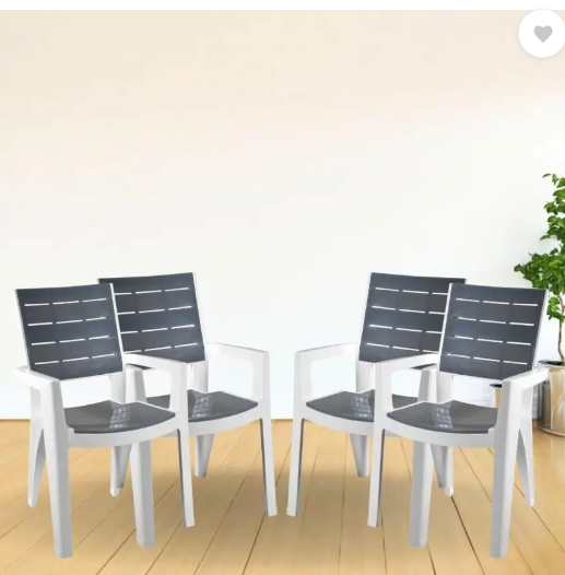 ITALICA Designer Series Comfortable Plastic Arm Chair/Double Insert Stackable Chair/ Plastic Outdoor Chair (White & Grey, Set of 6, Pre-assembled)