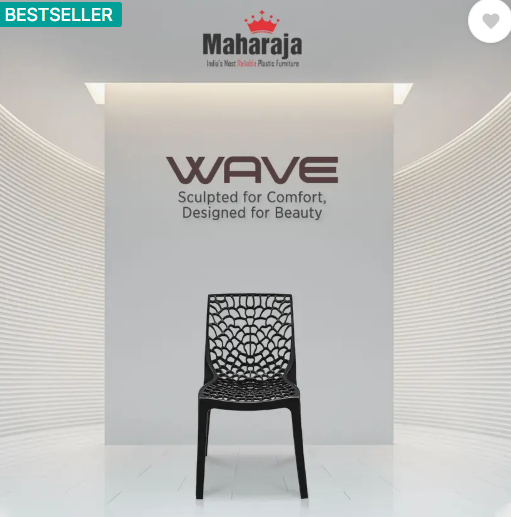 MAHARAJA Wave Stylish Heavy Duty | Stackable | Armless | for Garden and cafeteria Plastic Cafeteria Chair (Black, Set of 4, Pre-assembled)