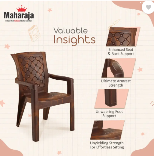 MAHARAJA Dabang 201 for Home,Office | Comfortable, ArmRest | Bearing Capacity upto 200Kg Plastic Outdoor Chair (Teakwood, Set of 4, Pre-assembled)