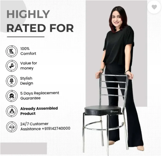 GOYALSON Dining chair for home office restaurants hotels Metal Dining Chair  (Set of 6, Finish Color - black)