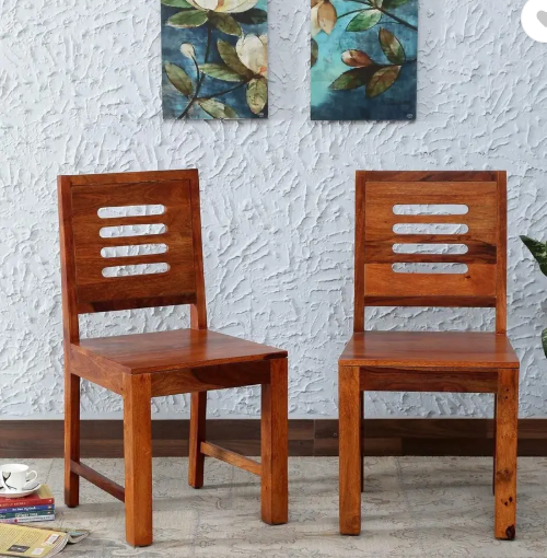 Wopno Furniture Pure Sheesham Wooden dining Chair Only|2 Chair For Dining Room / Study Room Solid Wood Dining Chair  (Set of 2, Finish Color - Teak)