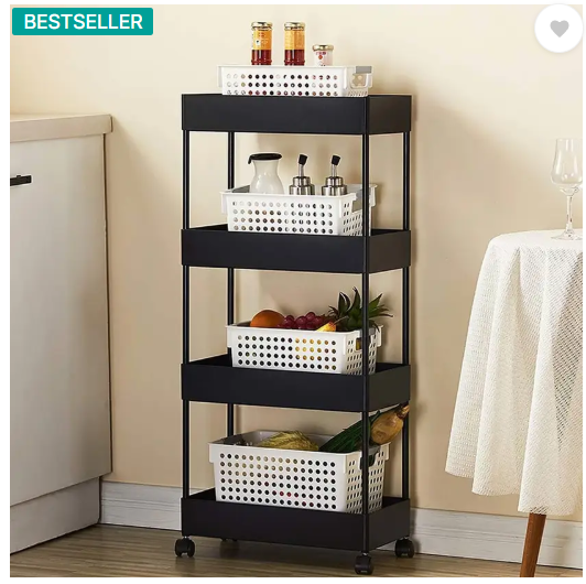 ADA Slim 4-Layer Rolling Storage Rack with Wheels Kitchen Storage Organizer Trolley Plastic Kitchen Trolley  (DIY(Do-It-Yourself))