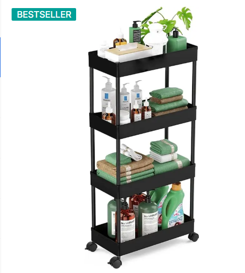 ADA Slim 4-Layer Rolling Storage Rack with Wheels Kitchen Storage Organizer Trolley Plastic Kitchen Trolley  (DIY(Do-It-Yourself))