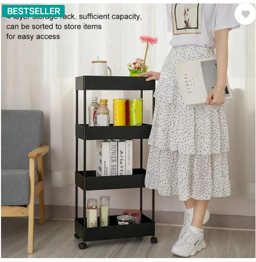 ADA Slim 4-Layer Rolling Storage Rack with Wheels Kitchen Storage Organizer Trolley Plastic Kitchen Trolley  (DIY(Do-It-Yourself))