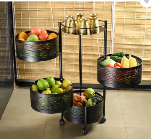 Angelware 5 Layer Kitchen Trolley Storage Rack Round Design Fruits & Vegetable Basket Iron Kitchen Trolley  (Pre-assembled)