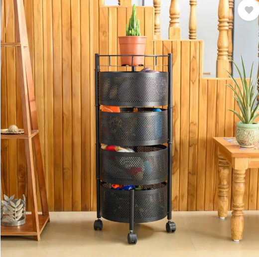 Angelware 5 Layer Kitchen Trolley Storage Rack Round Design Fruits & Vegetable Basket Iron Kitchen Trolley  (Pre-assembled)