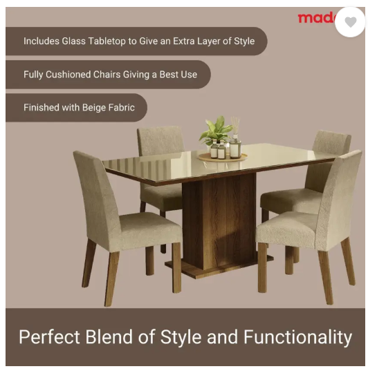 Madesa Dining Room Set Glass Avril Engineered Wood 4 Seater Dining Set (Finish Color -Rustic, Knock Down)