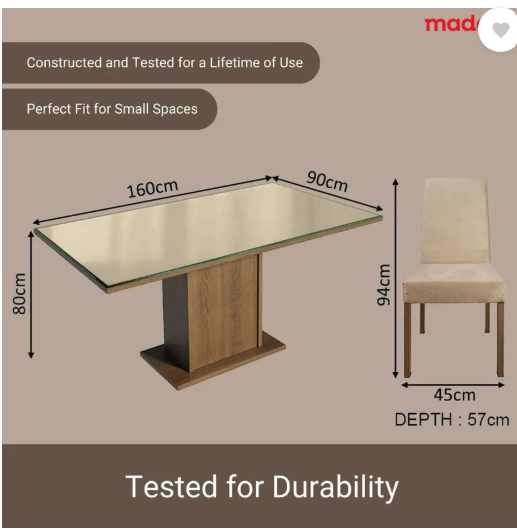 Madesa Dining Room Set Glass Avril Engineered Wood 4 Seater Dining Set (Finish Color -Rustic, Knock Down)